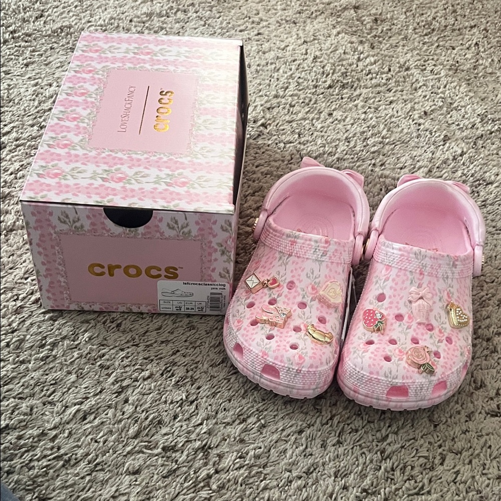 Loveshackfancy Women Size 8 Pink Floral Clog Shoes with Charms - Picture 2 of 8